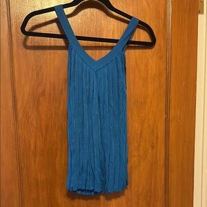 Blue Pleated Sleeveless Top